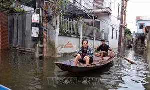 Nước vẫn ngập sâu, đời sống người dân nhiều nơi ở Mỹ Đức (Hà Nội) gặp khó khăn