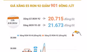 Giá xăng E5 RON 92 giảm 901 đồng/lít