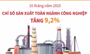 10 tháng năm 2025: Chỉ số sản xuất toàn ngành công nghiệp tăng 9,2%