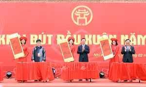 Chủ tịch nước khai bút đầu xuân tại Khu Lưu niệm Nguyễn Trãi