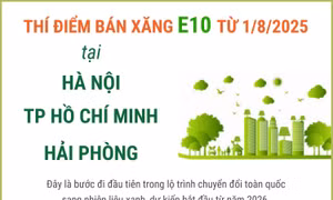 Thí điểm bán xăng E10 tại Hà Nội, TP Hồ Chí Minh và Hải Phòng từ ngày 1/8/2025