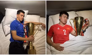 Màn ăn mừng kinh điển ngủ với Cúp của các tuyển thủ Việt Nam gây 'bão' mạng