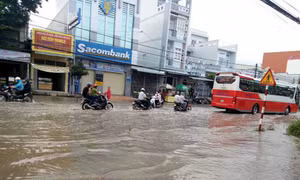 Mưa lớn, nhiều tuyến đường nội ô thành phố Bạc Liêu ngập sâu trong nước