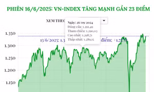 Phiên 16/6/2025: VN-Index tăng mạnh gần 23 điểm