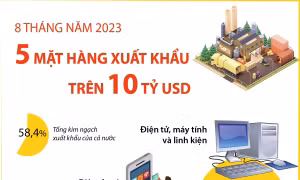  5 mặt hàng xuất khẩu trên 10 tỷ USD trong 8 tháng năm 2023