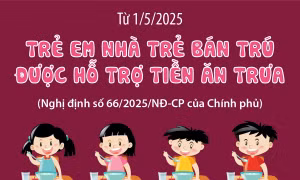 Từ 1/5/2025: Trẻ em học tại nhà trẻ bán trú thuộc vùng khó khăn được hỗ trợ tiền ăn trưa