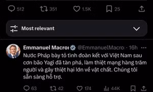 Tổng thống Pháp bày tỏ tình đoàn kết với Việt Nam khắc phục hậu quả bão lũ 