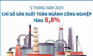 5 tháng năm 2025: Chỉ số sản xuất toàn ngành công nghiệp tăng 8,8%
