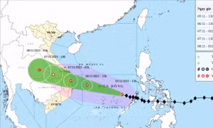 Bão số 13 di chuyển nhanh, hướng về đất liền ven biển Quảng Ngãi - Đắk Lắk