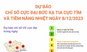 Dự báo chỉ số cực đại bức xạ tia cực tím và tiềm năng nhiệt ngày 8/12/2023