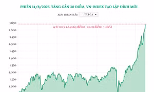 Phiên 14/8/2025: Tăng gần 30 điểm, VN-Index tạo lập đỉnh mới