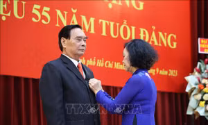 Trao Huy hiệu 55 năm tuổi Đảng cho đồng chí Lê Hồng Anh