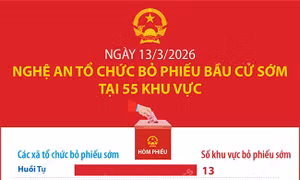 Ngày 13/3/2026: Nghệ An tổ chức bỏ phiếu bầu cử sớm tại 55 khu vực