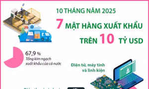 10 tháng năm 2025: 7 mặt hàng xuất khẩu trên 10 tỷ USD