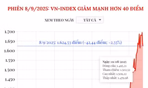 Phiên 8/9/2025: VN-Index giảm mạnh hơn 40 điểm