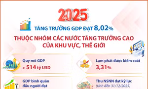 Năm 2025: Tăng trưởng GDP đạt 8,02%