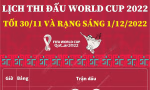 Lịch thi đấu World Cup 2022: Tối 30/11 và rạng sáng 1/12