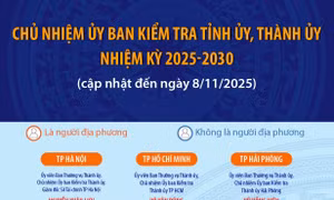 Một số thông tin về Chủ nhiệm Ủy ban Kiểm tra các tỉnh ủy, thành ủy nhiệm kỳ 2025-2030 