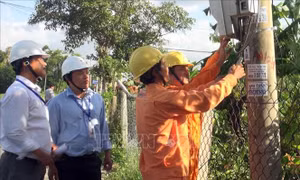 Chồng chéo treo cáp thông tin trên trụ điện
