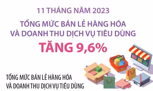 11 tháng năm 2023, tổng mức bán lẻ hàng hóa và doanh thu dịch vụ tiêu dùng tăng 9,6%