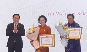 Lễ trao tặng Huy hiệu 40 năm tuổi Đảng, trao Huân chương cho các Ủy viên Trung ương Đảng khóa XII ở Quốc hội