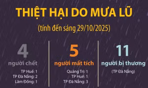 Thiệt hại do mưa lũ (tính đến sáng 29/10/2025)