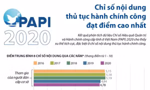 PAPI 2020: Chỉ số nội dung thủ tục hành chính công đạt điểm cao nhất