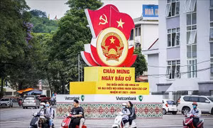 Đường phố Hòa Bình rực rỡ cờ hoa chào mừng ngày bầu cử