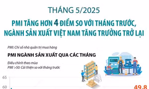 Tháng 5/2025: PMI tăng lên mức 49,8 điểm, ngành sản xuất Việt Nam tăng trưởng trở lại