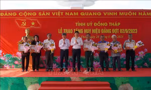 Đồng Tháp: Trao tặng Huy hiệu Đảng cho 46 đảng viên đợt 2/9