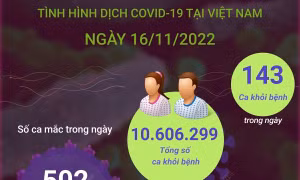 Ngày 16/11: Có 502 ca mắc mới COVID-19, 143 F0 khỏi bệnh