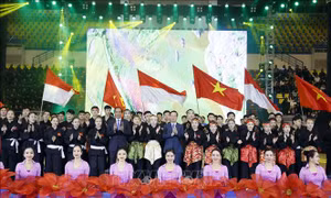 Chủ tịch nước Võ Văn Thưởng và Tổng thống Indonesia tham dự chương trình biểu diễn võ thuật