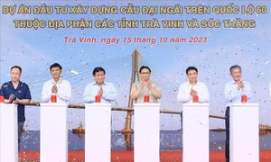 Thủ tướng phát lệnh khởi công cầu Đại Ngãi bắc qua sông Hậu nối 2 tỉnh Trà Vinh và Sóc Trăng