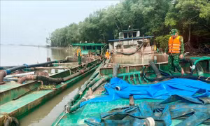 Bắt giữ 3 phương tiện khai thác cát trái phép ở biển Cần Giờ