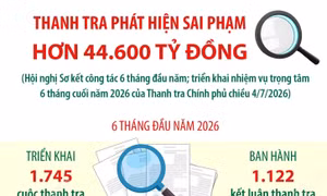 6 tháng đầu năm 2026: Thanh tra phát hiện vi phạm về kinh tế hơn 44.600 tỷ đồng