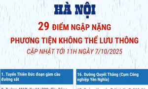 29 điểm ngập nặng ở Hà Nội khiến phương tiện không thể lưu thông