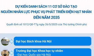 Dự kiến danh sách 11 cơ sở đào tạo nguồn nhân lực phục vụ phát triển điện hạt nhân đến năm 2035