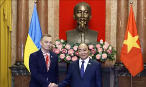 Chủ tịch nước Nguyễn Xuân Phúc tiếp Đại sứ Ukraine Gaman Oleksandr trình Quốc thư