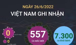 Ngày 26/6, cả nước ghi nhận 557 ca mắc mới COVID-19, không có ca tử vong