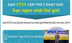 Gạo ST25 lần thứ 2 đoạt giải Gạo ngon nhất thế giới