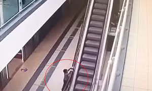 Video bé 4 tuổi rơi từ độ cao 6 m do bám vào thành cầu thang máy
