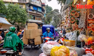 Hà Nội: Tiểu thương tất bật vận chuyển đồ trang trí Noel trên phố Hàng Mã