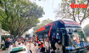 Xe khách xếp hàng vòng quanh Văn Miếu ngày cuối tuần
