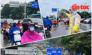 Giao thông Hà Nội ùn tắc trong mưa rét 