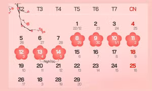 Lịch nghỉ Tết Nguyên đán (Tết Âm lịch) Giáp Thìn 2024.