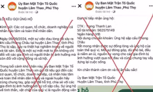 Một trang fanpage giả mạo Mặt trận tổ quốc Lâm Thao kêu gọi ủng hộ gia đình nạn nhân sập cầu Phong Châu.