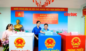 Thanh niên tình nguyện hỗ trợ cử tri khiếm thị đi bầu cử
