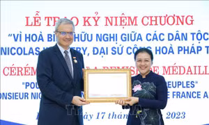 Trao tặng Kỷ niệm chương 'Vì hòa bình, hữu nghị giữa các dân tộc' cho Đại sứ Pháp tại Việt Nam