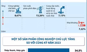 Sáu tháng, giá trị tăng thêm toàn ngành công nghiệp tăng 7,54%