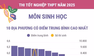 Thi tốt nghiệp THPT năm 2025 môn Sinh học: Các địa phương có điểm trung bình cao nhất và nhiều điểm 10 nhất